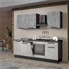 Leroy Merlin Cucina montata Dora bianco e grigio chiaro, lavello a sinistra, L 240 cm, completa di: cappa a camino, piano cottura a induzione, forno e lavastoviglie