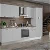 Leroy Merlin Cucina montata Dora bianco spatolato, lavello a sinistra, L 300 cm, completa di: cappa a camino, piano cottura a gas, forno, frigorifero
