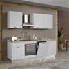 Leroy Merlin Cucina montata Dora bianca spatolata, lavello a destra, L 240 cm, completa di: cappa a camino, piano cottura a induzione, forno e lavastoviglie