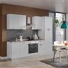 Leroy Merlin Cucina montata Dora bianco spatolato, lavello a sinistra, L 255 cm, completa di: cappa a camino, piano cottura a induzione, forno e frigorifero