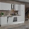 Leroy Merlin Cucina montata Dora bianco spatolato, lavello a sinistra, L 300 cm, completa di: cappa a camino, piano cottura a gas, forno, frigorifero e lavastoviglie