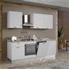 Leroy Merlin Cucina montata Dora bianco spatolato, lavello a destra, L 240 cm, completa di: cappa a camino, piano cottura a gas, forno e lavastoviglie