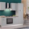 Leroy Merlin Cucina montata Dora bianco spatolato, lavello a sinistra, L 225 cm, completa di: cappa a camino, piano cottura a gas, forno, frigorifero