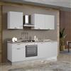 Leroy Merlin Cucina montata Dora bianco spatolato, lavello a destra, L 240 cm, completa di: cappa a camino, piano cottura a gas, forno