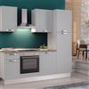 Leroy Merlin Cucina montata Dora bianco spatolato, lavello a destra, L 225 cm, completa di: cappa a camino, piano cottura a induzione, forno e frigorifero
