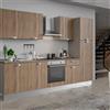 Leroy Merlin Cucina montata Dora rovere chiaro, lavello a sinistra, L 300 cm, completa di: cappa a camino, piano cottura a induzione, forno, frigorifero
