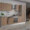 Leroy Merlin Cucina montata Dora rovere chiaro, lavello a sinistra, L 300 cm, completa di: cappa a camino, piano cottura a induzione, forno, lastoviglie, frigorifero