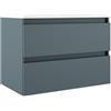 VISOBATH Mobile bagno sospeso con lavabo e organizer per cosmetici L 79.5 x H 55 x P 45 cm avio, bianco 2 cassetti per vasca centrale Trevi