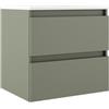 VISOBATH Mobile bagno sospeso con lavabo e organizer per cosmetici L 59.5 x H 55 x P 45 cm musgo, bianco 2 cassetti per vasca centrale Trevi