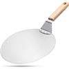 Megashopitalia Pala per Pizza in Acciaio Inox Extra-Large con Manico in Legno 30.5 cm diametro
