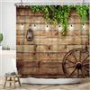 Ttincceer Tenda Doccia Legno Tavola 105x160cm Vintage Legno Bordo Verde Foglie Fienile Porta Bagno Tenda Campagna Pastorale Fattoria Tende Doccia Lavabile Tenda Vasca da Bagno