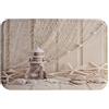 A.Monamour Tappetino per Il Bagno Antiscivolo Assorbente Morbido Fondo Beige Rete Da Pesca Stella Marina Faro In Legno Nautico Lavabile Tappeto Tappetini Doccia Passatoia da Cucina Zerbino 40x60cm