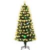 COSTWAY Albero di Natale con Luci in Fibra Ottica 120/150 cm, Albero di Natale Preilluminato con 8 Modalità di Illuminazione, 130/170 Rami, 14/20 Fiocchi di Neve, Puntale a Stella e Base (150 cm)