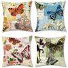 BREASOME Federe Cuscini Divano Floreale e Farfalle Lino 45x45 cm Set di 4