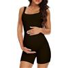 BDITANLE, tuta premaman per allenamento, yoga in gravidanza, con costine, in un pezzo, canotta senza cuciture, jumpsuit, 01 nero, Large