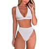 fatty tiger, Bikini da donna a vita alta, perizoma sexy brasiliano a triangolo, top a scollo a V profondo, costumi da bagno a due pezzi, bianco, M