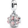PANDORA Pendente Moments con scritta Friend in argento Sterling con zirconi cubici trasparenti e smalto rosa glitterato