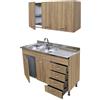 GI.MAR Mobile Cucina Rovere 120 Cm Con Lavello, Colapiatti E Pensile