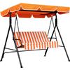 Outsunny Dondolo da Giardino Esterno 3 posti con Tendalino Regolabile e Telaio in Acciaio 172x110x153 cm Arancione | Aosom Italy