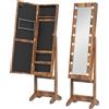 HOMCOM Armadietto Portagioie con Specchio Regolabile e Luci LED 36x30x136 cm Marrone Rustico | Aosom Italy