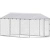 PawHut Recinto per Cani da Esterno con Rete Zincata e Serratura, in Acciaio e Tessuto Oxford, 4x2.3x2 m, Argento | Aosom Italy