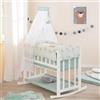roba Culla in Legno 4-in-1 Woodland Buddies 45 x 90 cm - Co-Sleeping, Culla & Panchina - Altezza Regolabile - Incl. Tessili & Baldacchino - Bianco/Verde Pastello