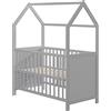 roba Lettino a Forma di Casa 60 x 120 cm - Certificato FSC - Culla Co-sleeping - Regolazione in 6 Altezze Diverse - Trasformabile - Legno Laccato Grigio
