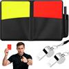AYESY Fischietto,2 PCS Fischietti Sportivi In Acciaio Inox+Set di Cartellini Arbitro CalcioCartellini Rossi e Gialli con Fogli Portafogli Accessori per matite