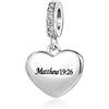 FGT Ciondolo a forma di croce biblica Isaiah Matthew con cuore per bracciali, collane, ciondoli, compatibile con braccialetti Pandora, religione, cristiano, Gesù, Metallo, Zirconia cubica