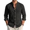EndoraDore - Camicia da uomo in lino e cotone, a maniche lunghe, vestibilità normale, per il tempo libero, stile Hawaii, ideale per la spiaggia, top estivo, Nero , L