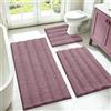 ACCUMTEK Set di 3 tappeti da bagno a righe color malva, ultra morbidi, antiscivolo, in ciniglia, tappetini da bagno assorbenti, in peluche, per bagno, WC, camera da letto, cucina