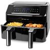 Emerio Doppia friggitrice ad aria calda digitale AirFryer Fryer Frittura con aria calda senza olio aggiuntivo, 2 x 3,6 l, volume 12 programmi, senza BPA, funzione SYNC FINISH (entrambi finiti