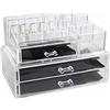 vetrine in rete Vetrineinrete® Organizer grande per trucchi e pennelli scatola trasparente con 3 cassetti e 15 scomparti organizzatore per cosmetici espositore 30 x 19.5 x 19 cm
