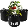 honju Home Grow-Bag - Vaso in tessuto, volume 8 l, confezione da 3 pezzi, per esterni, con fori rinforzati per legare, migliore crescita delle radici, prevenzione del ristagno, colore nero