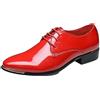 Ninepointninetynine Scarpe Eleganti da Uomo Stringate Scarpe Derby in Pelle Verniciata con Punta Liscia Lucida Tacco Largo Suola in Gomma Low Top Business (Color : Rosso, Size : 42 EU)
