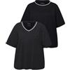 Ulla Popken Maglie del Pigiama in Confezione Doppia con Pallini/Tinta Unita e Mezze Maniche Nero 46+ 833661100-46+