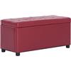 vidaXL Legno Pino/Pioppo Cassapanca Rosso Vino Similpelle Pouf Panchina Cassa