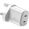 UK WALL CHARGER GAN 2USBC 45W WHITE