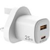 USB-A/USB-C UK WALL CHARGER GAN 25W