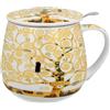 DUO ART GALLERY Tazza 430 ml con colino da tè Tree of Life Ecru, ispirata da Gustav Klimt New Bone China Porcellana