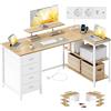 VASAGLE Scrivania Angolare a L con Prese di Corrente, Scrivania da Gaming, Layout Reversibile, Ripiani Regolabili, 4 Cassetti, 2 Porte USB, Studio Ufficio, 140 x 80 cm, Rovere Naturale LWD172YD01