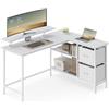 VASAGLE Scrivania per Computer a L, Scrivania ad Angolo con 2 Cassetti Spaziosi e Supporto per Monitor, Ripiano Regolabile, per Ufficio Studio, Bianco Acero LWD098W01