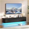YITAHOME Supporto TV galleggiante da 140 cm, mensole TV da parete con luce LED RGB, console multimediale per TV nera lucida, grande armadio per TV galleggiante per soggiorno e camera da letto