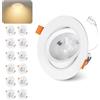 Jaenmsa Faretti LED Soffitto Incasso Cartongesso, Faretti da Incasso 10W Foro Φ 90-100mm 960 Lumen 3000K Luce Calda, IP44, 30-60° Angolo Regolabile, per Interni Bagno Cucina Soggiorno, Set di 12