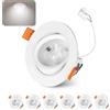 Jaenmsa Faretti LED Soffitto Incasso Cartongesso, Faretti da Incasso 7W Foro Φ 68-80mm 650 Lumen 6000K Luce Fredda, IP44, 30-60° Angolo Regolabile, per Interni e Commerciale, Set di 6