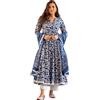 MEERA FAB Kurta Anarkali in cotone stampato da donna con palazzo e set Dupatta, marrone chiaro::blu, M