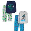Simple Joys by Carter's 4-Piece Pajama Set (Cotton Top & Fleece Bottom) Pigiama, Blu Gorilla/Blu Marino Stampa Testo/Grigio Draghi, 4-5 Anni Bambino