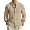 EndoraDore - Camicia da uomo in lino e cotone, a maniche lunghe, vestibilità normale, per il tempo libero, stile Hawaii, ideale per la spiaggia, top estivo, cachi, XL