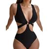 BYFINECANY Costume da bagno da donna con intagli e nodo traforato, estivo, bikini intero, nero, L