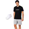 LOTTO homewear Completo Estivo Uomo Cotone T-Shirt + Pantaloncino + Calzini Omaggio, Pigiama Corto Uomo, Calibrato Taglie Maxi e Standard (NERO 214, XXL)